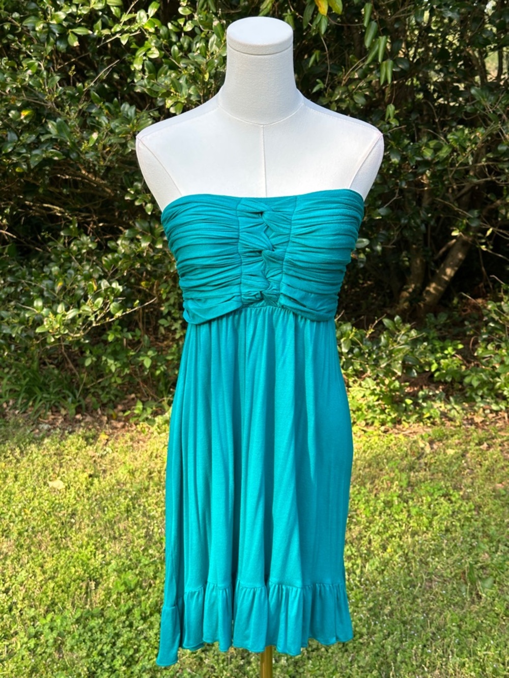 Alya Strapless Teal Gathered Bust Summer Dress